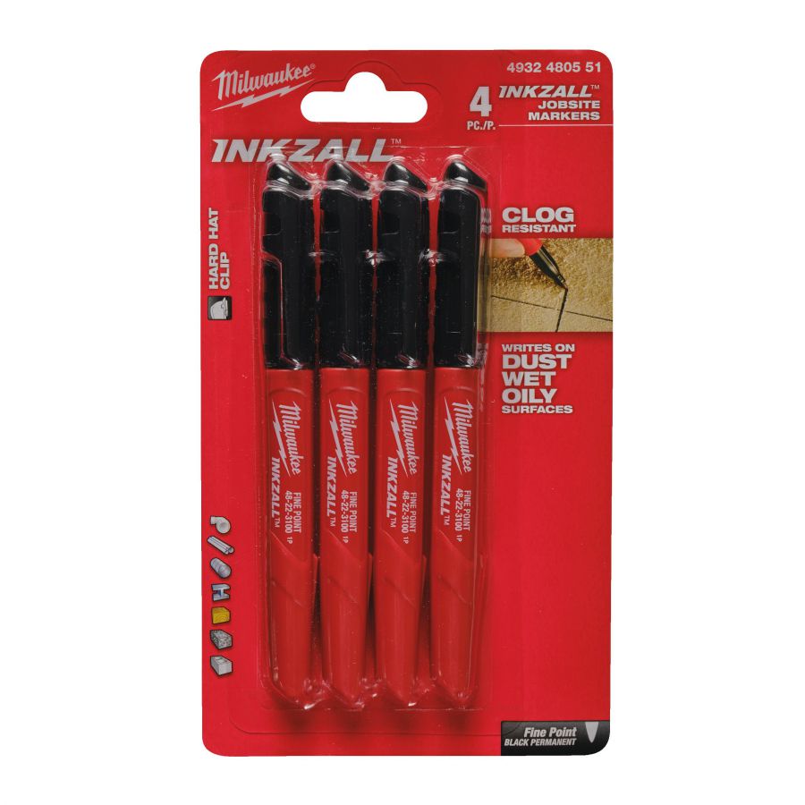 INKZALL Permanentmarker Set 4-teilig feine Spitze: schwarz - 4 Stück